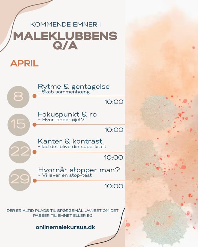 kommende emner i maleklubbens Q/A april 2026